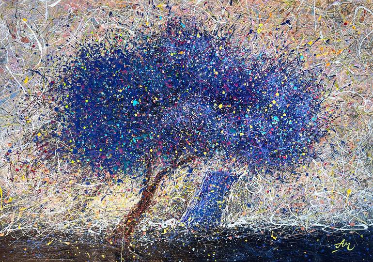 Blue Tree Abstract Dancing Cloud - Blue tree abstract Painting by Nadiia Antoniuk ...