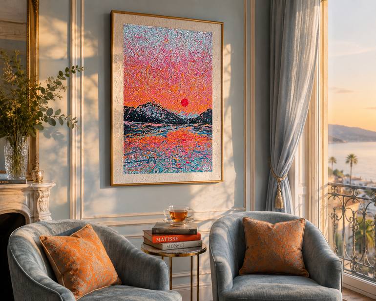 Original Sunset Painting by Nadiia Antoniuk | Impressionism Art on Canvas | The First Smile of the Earth - Framed