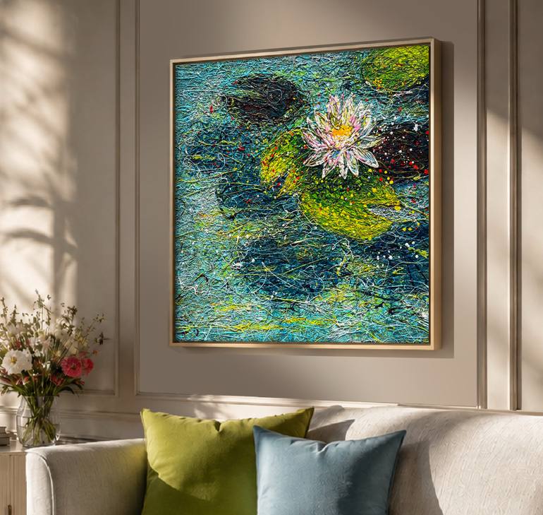 Original Garden Painting by Nadiia Antoniuk | Expressionism Art on Canvas | The Quiet Heart of the Lake - ready to hang