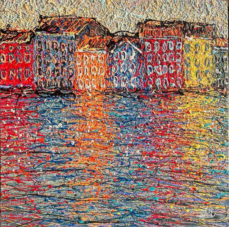 Original Architecture Painting by Nadiia Antoniuk | Impressionism Art on Canvas | Rainbow on the Still Water - Ready to hang