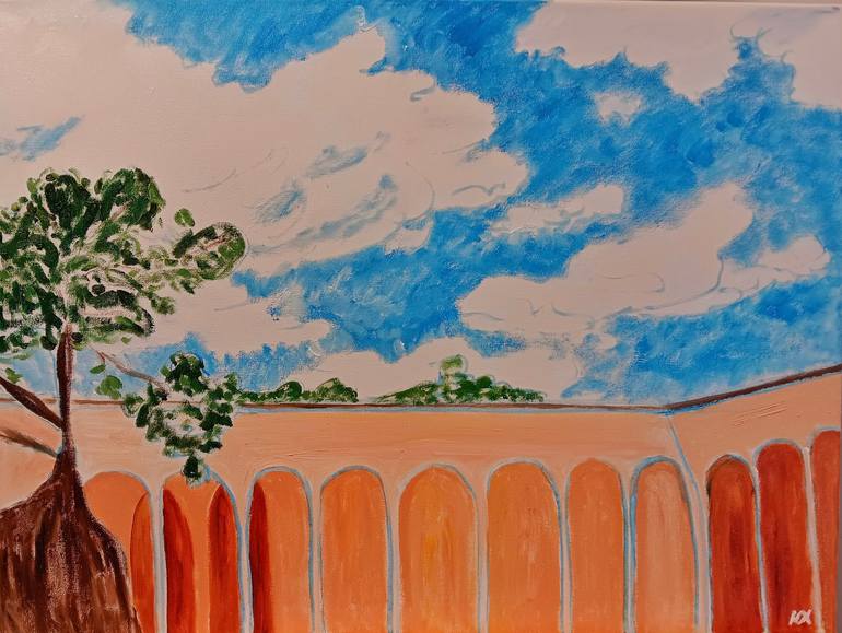 Original Architecture Painting by Kat X | Contemporary Art on Canvas | Museum with Arches