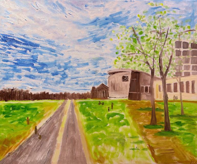 Original Architecture Painting by Kat X | Contemporary Art on Canvas | Museumplein - outside of van Gogh Museum