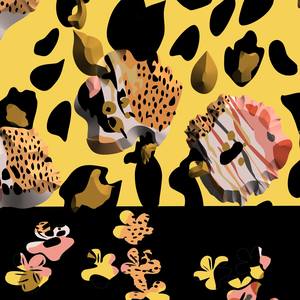 Collection Abstract modern flowers leopard cheetah