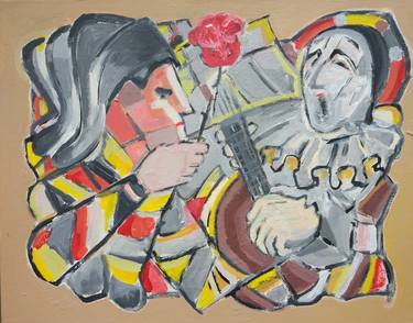 Harlequin With A Rose And Singing Pierrot thumb