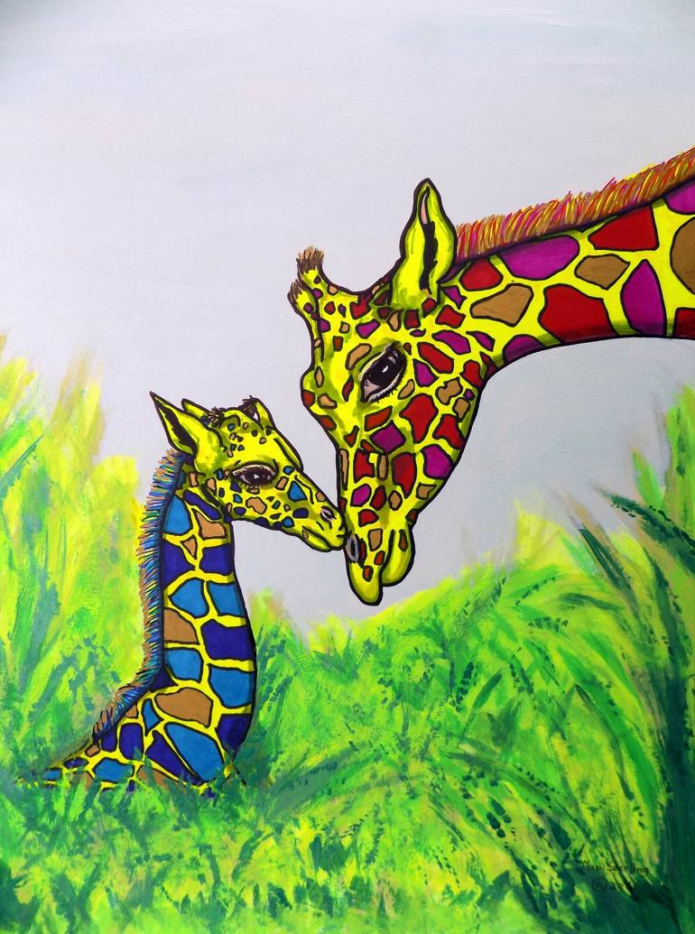 mother and baby giraffe paintings