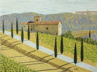 Tuscany painting farm and vineyards thumb