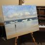 I painted this on the spot on the beach at Bridlington on a cold winter's day with only one person on the beach. It's 30x24'', oil on canvas.
To save on commission (you don't want to pay commission on the frame) and postage, I'll selling it unframed. It's painted round the edge and D-rings and string are attached so it looks fine as it is, and it is ready to hang. It will, however, look even better in a good frame. It's a standard size so you should be able to buy a ready-made frame quite cheaply.