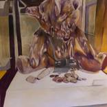Bear sleeping in the showcase by Mihaela Mihalache