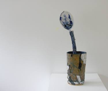 Stoneware vessel with stoneware pod "BLOOM" series thumb