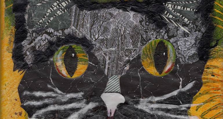 Original Abstract Cats Mixed Media by Chery Holmes