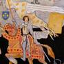 There have been over twenty plays written on the theme of Joan of Arc. This is my creative reaction to her amazing story created in a theatre setting. This mixed media collage has been executed (apologies to Saint Joan for the use of that word) on wood and is ready to hang.