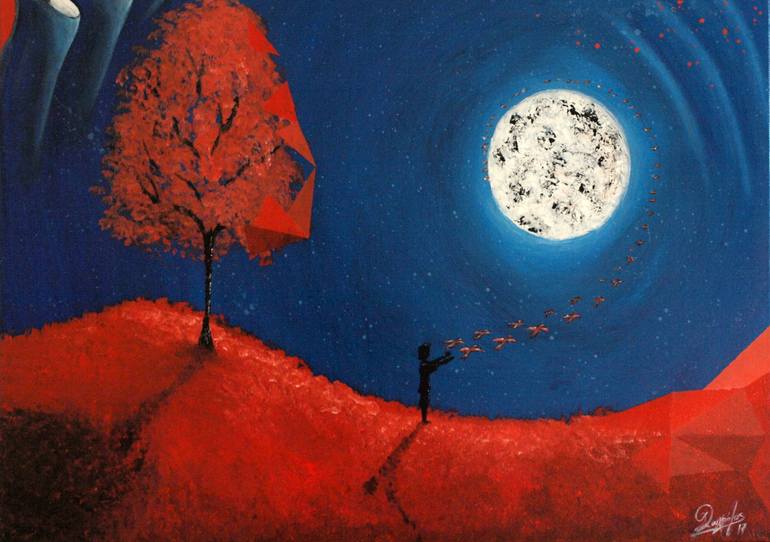 fly me to the moon Painting by christos zografos | Saatchi Art