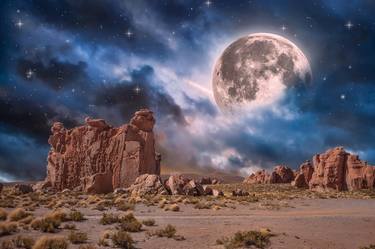 Moon over desert thumb
