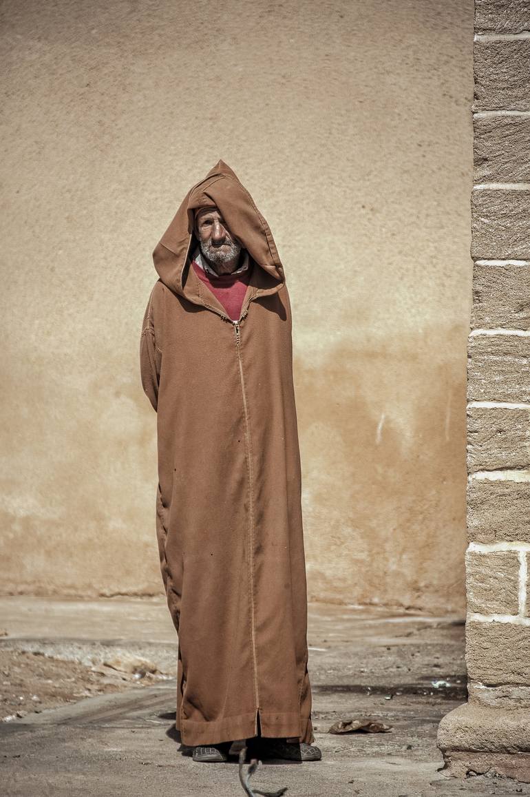 Original People Photography by Christopher William Adach | Portraiture Art on Paper | Old man in the hood