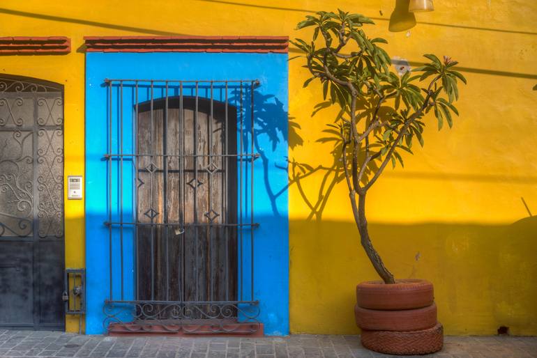 Original Architecture Photography by Christopher William Adach | Photorealism Art on Paper | blue, yellow and green