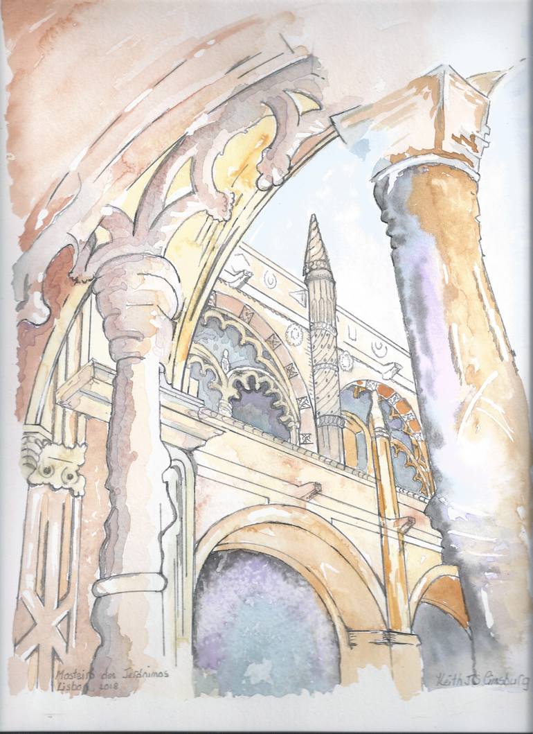 Original Architecture Painting by Keith Ginsburg | Figurative Art on Paper | Mosteiro dos Jeronimos