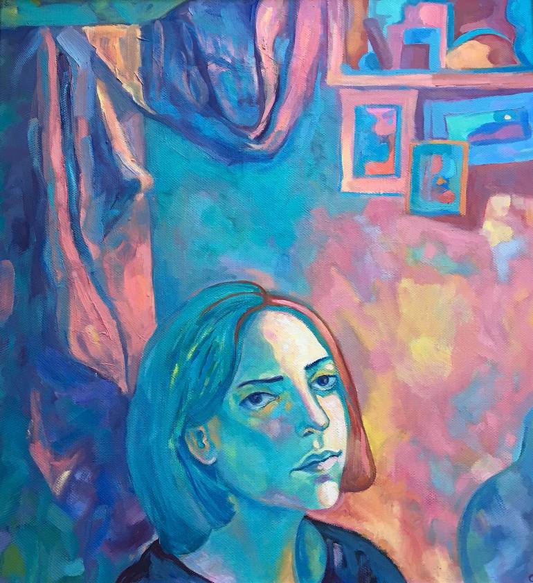 Girl in the blue room Painting by Serafima Atayants | Saatchi Art