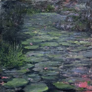 "As Night Falls on Monet's Lily Pond" oil painting thumb