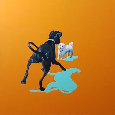 Orange and aqua dogs at play thumb