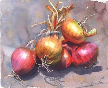 Onion - still life watercolor for kitchen thumb