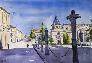 SALAMANCA, SPAIN. ORIGINAL WATERCOLOR. SMALL PAINTING TRAVEL STREET URBAN NATURE TRIP CASTILLA Y LEON ARCHITECTURE GIFT SHADOW IDEA IMPRESSIONISTIC thumb