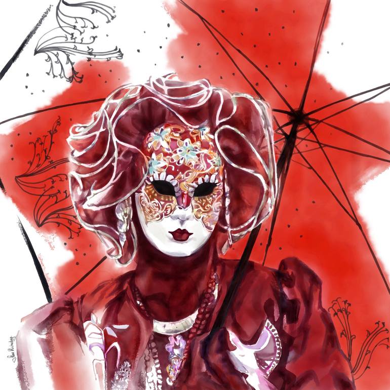 lady in red II (red mask II) (collectible) Painting