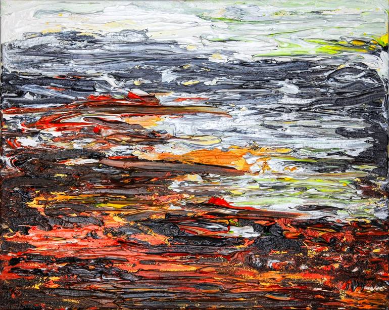 Original Seascape Painting by S Lan | Abstract Expressionism Art on Canvas | Waves Under the Sun