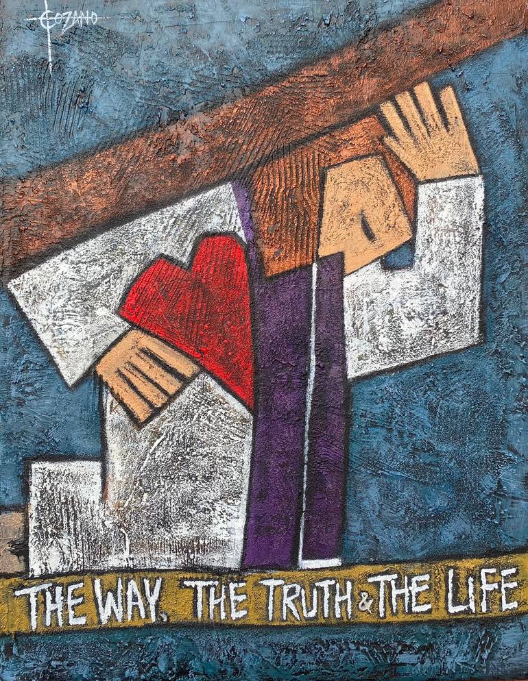 Original Religion Painting by Erika Lozano | Cubism Art on Canvas | The Way The Truth The Life