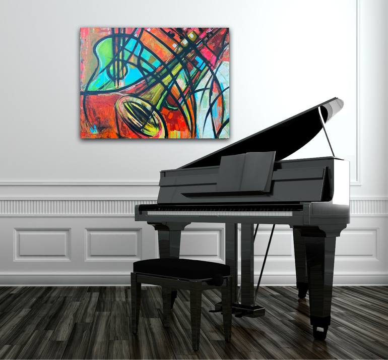 Original Abstract Expressionism Music Painting by Erika Lozano