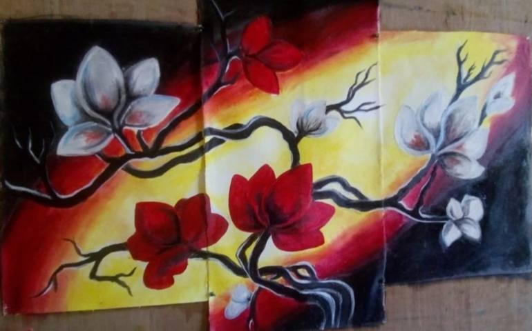 red and white flower painting