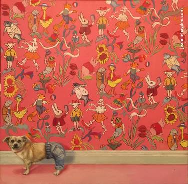 Original Figurative Dogs Paintings by Jeanne Hille-Hayden