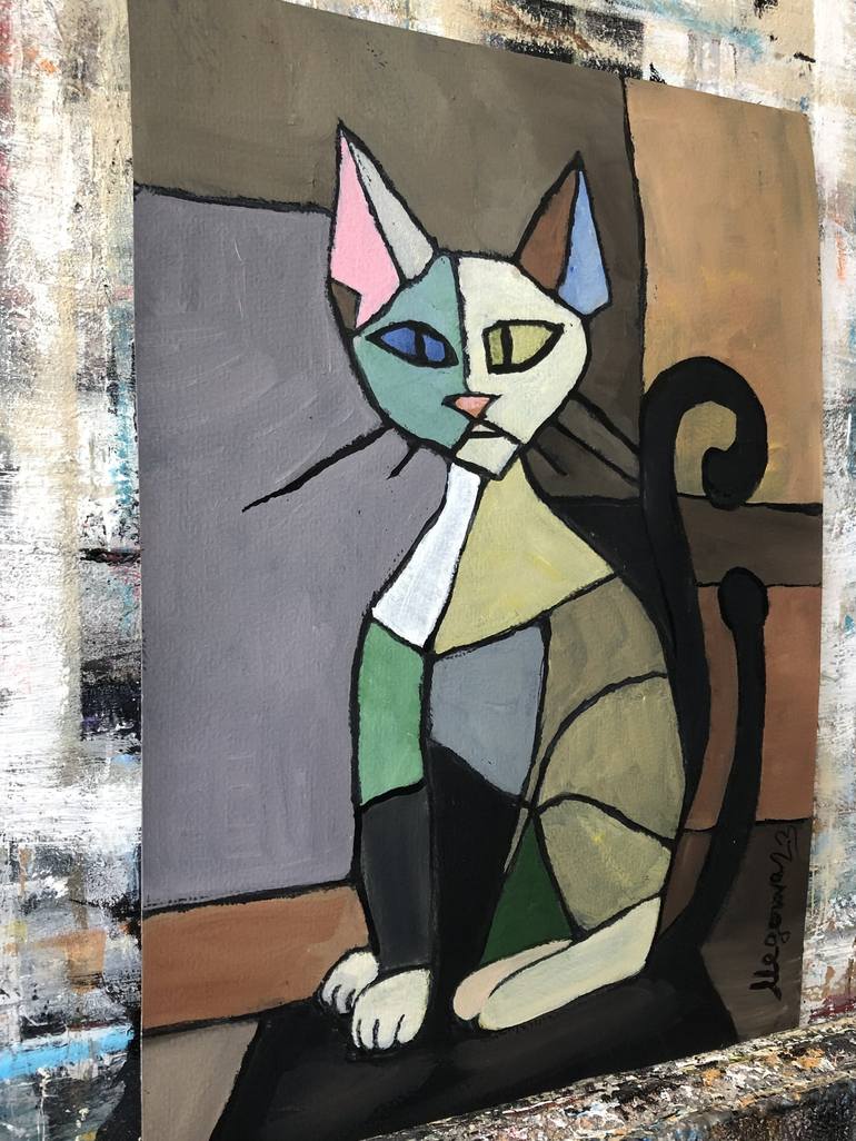 Original Abstract Expressionism Cats Painting by Marina Egorova