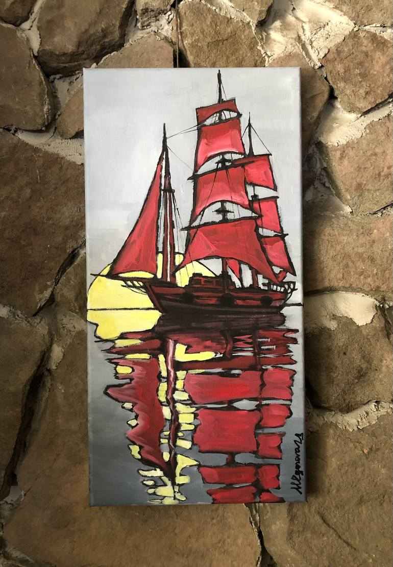Original Sailboat Painting by Marina Egorova