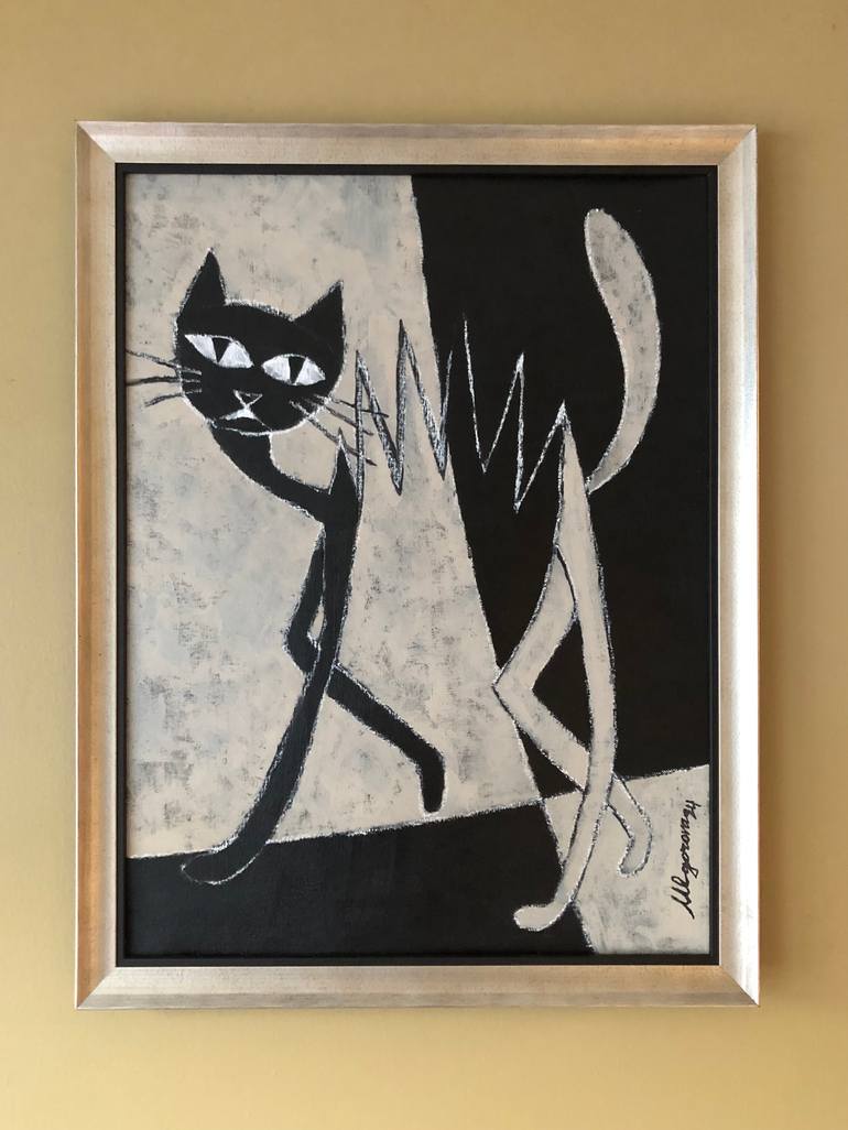 Original Abstract Expressionism Cats Painting by Marina Egorova