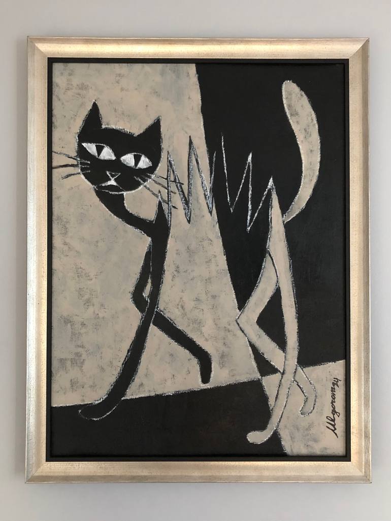 Original Abstract Expressionism Cats Painting by Marina Egorova