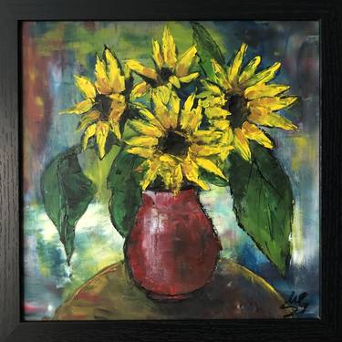 Sunflowers in a Red Vase thumb