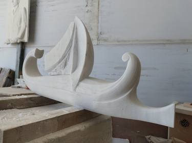 Original Art Deco Boat Sculpture by Vangelis Ilias