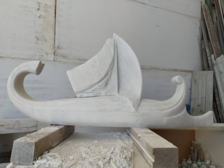 Original Art Deco Boat Sculpture by Vangelis Ilias