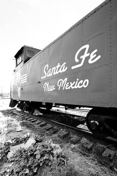 OLD CABOOSE SANTA FE NEW MEXICO VERTICAL BLACK AND WHITE thumb