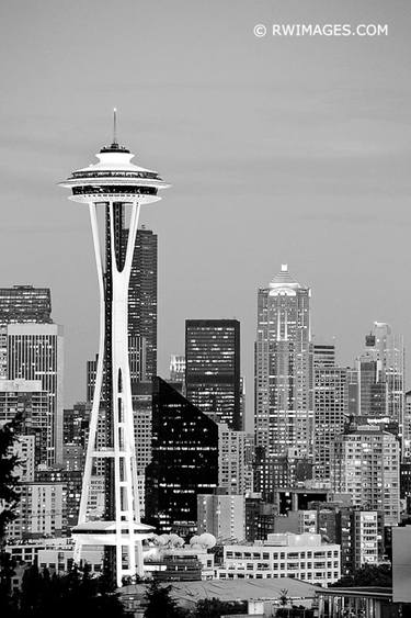 SEATTLE SPACE NEEDLE CITYSCAPE BLACK AND WHITE VERTICAL - Limited Edition of 100 thumb