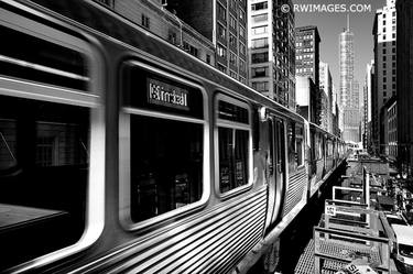 EL TRAIN IN MOTION CHICAGO DOWNTOWN BLACK AND WHITE - Limited Edition of 100 thumb