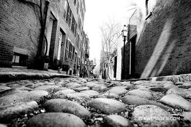 BOSTON MASSACHUSETTS COBBLESTONES ON HISTORIC BEACON HILL ACORN STREET  BLACK AND WHITE - Limited Edition of 100 thumb