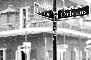 BOURBON AND ORLEANS STREET SIGN RAINY DAY FRENCH QUARTER NEW ORLEANS BLACK AND WHITE - Limited Edition of 100 thumb