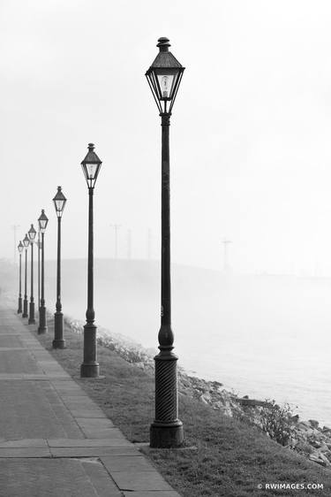 STREET LAMPS BY MISSISSIPPI RIVER NEW ORLEANS LOUISIANA BLACK AND WHITE VERTICAL - Limited Edition of 111 thumb