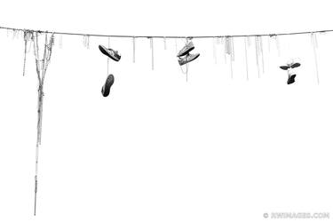 SHOES AND MARDI GRAS BEADS HANGING ON POWER LINE FRENCH QUARTER NEW ORLEANS LOUISIANA BLACK AND WHITE - Limited Edition of 111 thumb