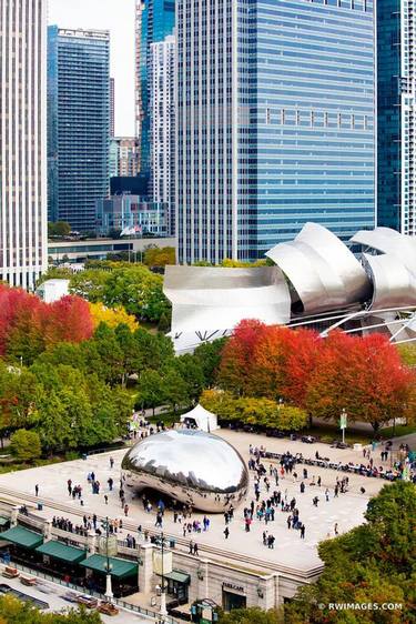MILLENIUM PARK CLOUD GATE THE BEAN AERIAL VIEW CHICAGO ILLINOIS AUTUMN FALL COLORS - Limited Edition of 55 thumb