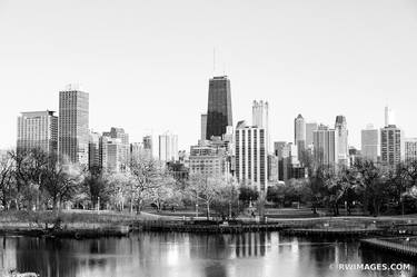 CHICAGO SKYLINE LINCOLN PARK SOUTH POND HANCOCK BUILDING CHICAGO ILLINOIS BLACK AND WHITE - Limited Edition of 55 thumb