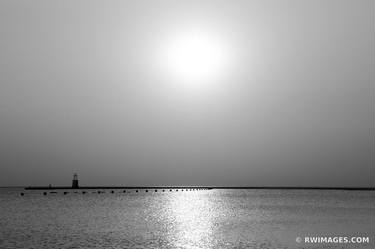 NORTH AVENUE BEACH HOOK PIER LIGHTHOUSE LAKE MICHIGAN CHICAGO ILLINOIS BLACK AND WHITE - Limited Edition of 55 thumb