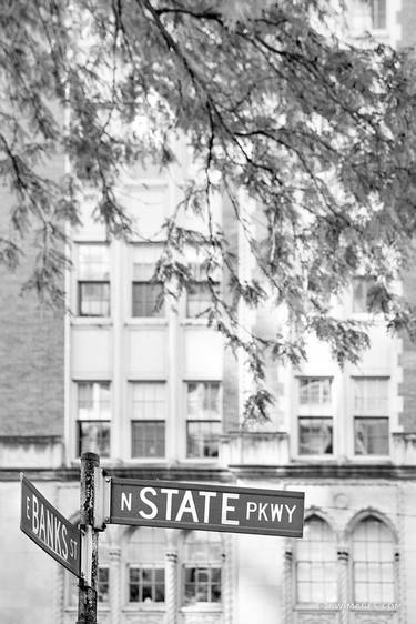 NORTH STATE STREET SIGN GOLD COAST CHICAGO ILLINOIS BLACK AND WHITE VERTICAL - Limited Edition of 55 thumb
