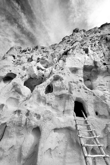 ANCIENT NATIVE AMERICAN CLIFF DWELLINGS BANDELIER NATIONAL MONUMENT NEW MEXICO BLACK AND WHITE VERTICAL - Limited Edition of 55 thumb